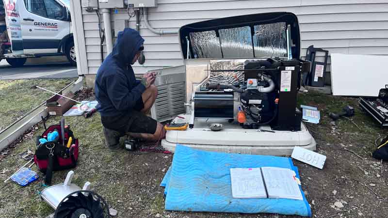 An Outdoor backup generator unit connected to a home’s electrical system in Blairstown, NJ