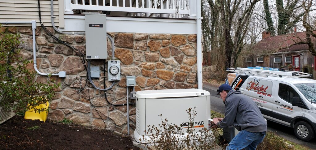 Generac standby generator installation beside home in Blairstown, NJ