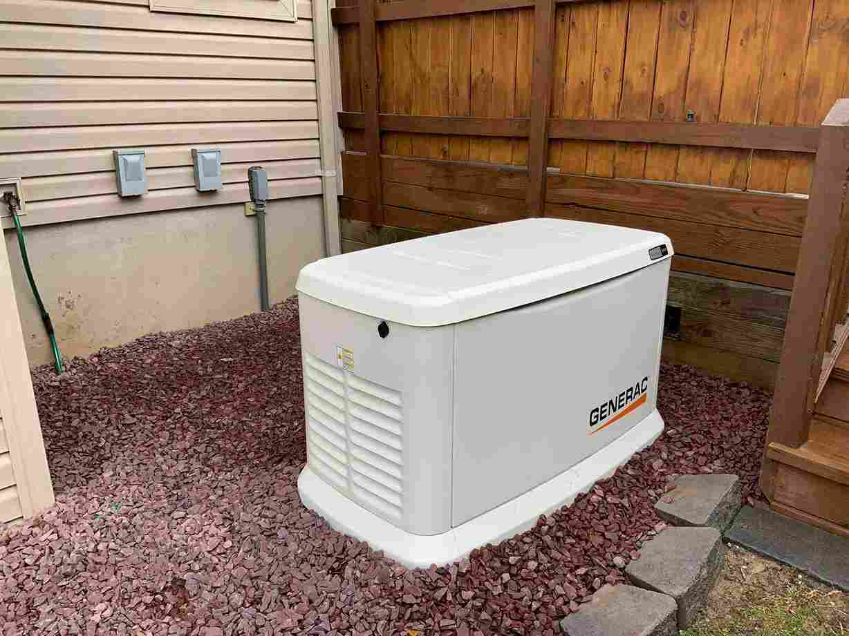 Ground‑level installation of a Generac standby generator beside a home in Blairtown, NJ